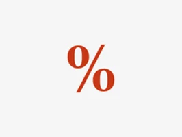 A red percentage symbol is centred on a simple white background.