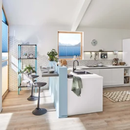 A Siluet kitchen sink in a bright, spacious kitchen in a maisonette flat