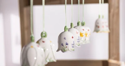 Several Flower Bell ornaments hanging