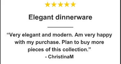 Five-star rating for the 30-piece New Wave dinnerware set, praised for elegance and modern style; user plans to buy more.