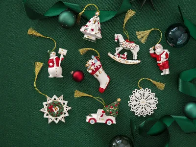 Nostalgic Christmas decorations on a green background