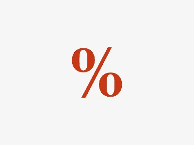 Un symbole de pourcentage rouge est centré sur un simple fond blanc.