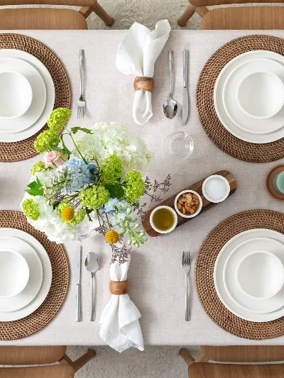 Artesano Collection aerial view on springtime table with no food