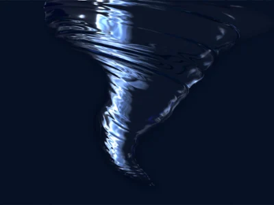 Ein blauer Wasserwirbel auf dunkelblauem Hintergrund.