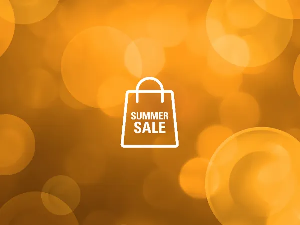 White shopping bag icon with the text "Summer Sale" White shopping bag icon with the text "Summer Sale" on an orange background.