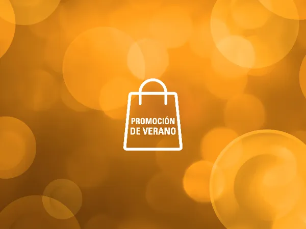Icono de bolsa blanca con el texto "Promocion de verano" Icono de bolsa blanca con el texto "Promocion de verano" sobre fondo naranja.