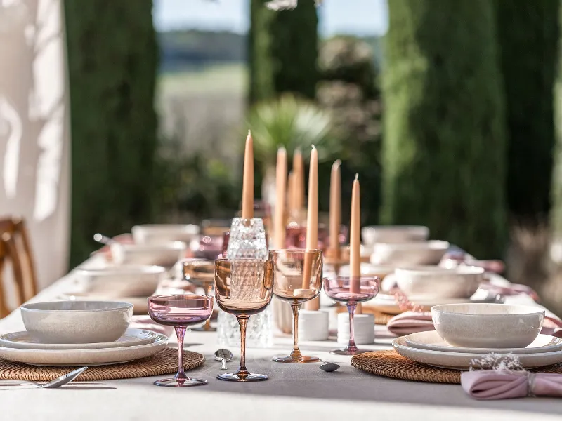 A table set with Perlemor dinnerware from like. by Villeroy & Boch.