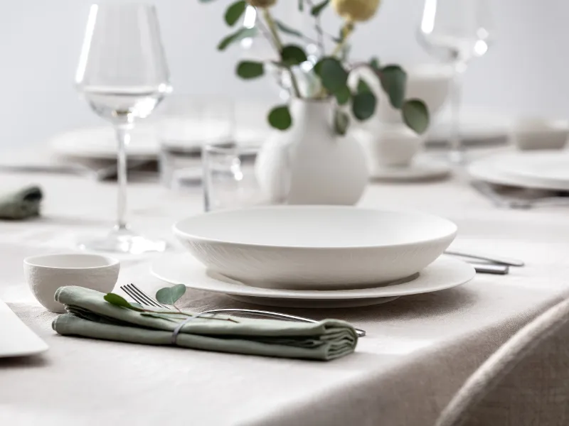 Elegant table setting with white Manufacture plates, Piemont flatware and La Divina glasses from Villeroy & Boch.