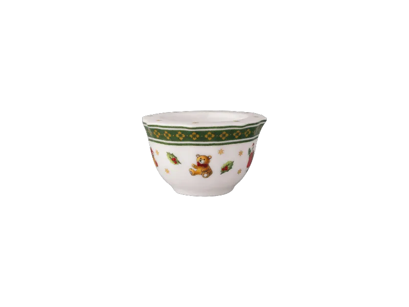 Villeroy & Boch Kerzenhalter, weiß mit grünem Rand, verziert mit einem Teddybär und floralen Mustern.