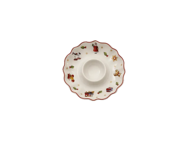 Eierbecher aus Keramik von Villeroy & Boch in Weiß verfügt über einen gewellten Rand, der mit kleinen Weihnachtsmotiven wie dem Weihnachtsmann und einer Stechpalme.
