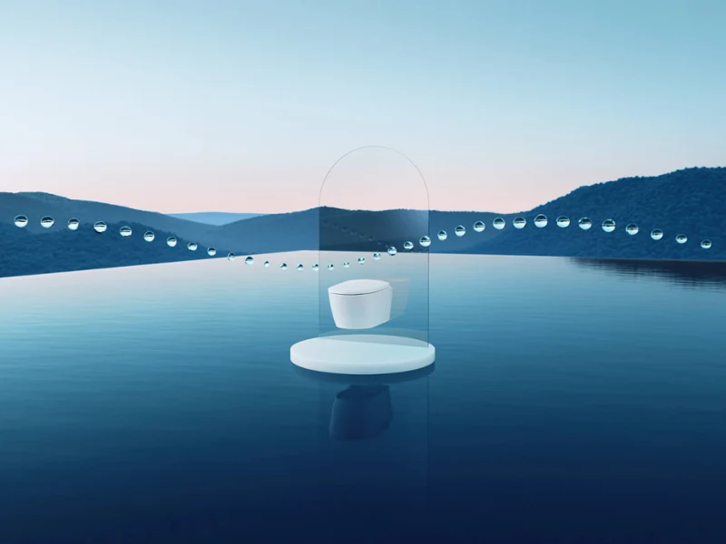 Supreo Shower Toilet Key Visual above calm water with droplets